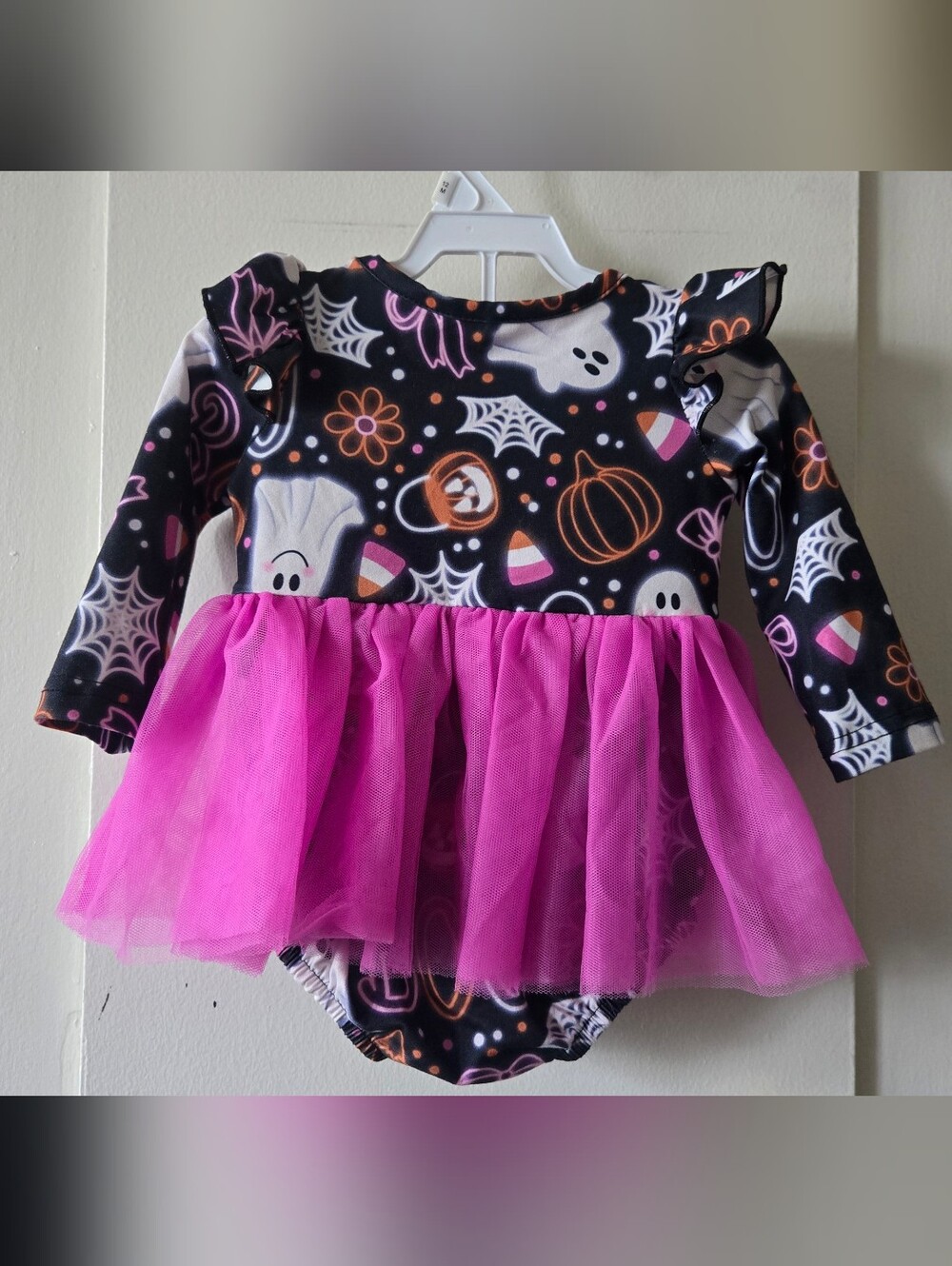 Girls Halloween Ghost & Pumpkin Tutu Bodysuit - Pink and Black - Picture 3 of 4
